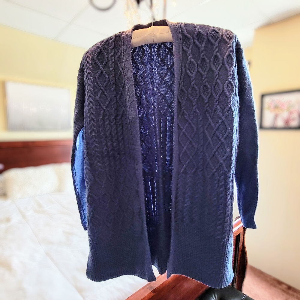 Blue Cable Knit Women's Sweater Cashmere Wool Blend